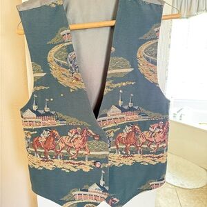 Equestrian Print Vest with Button Closure